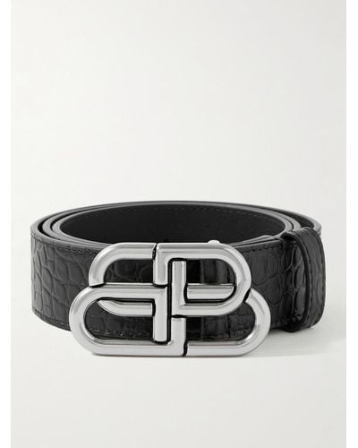 Balenciaga 3cm Logo-Embellished Croc-Effect Leather Belt - Schwarz