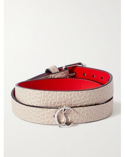 Christian Louboutin Silver-tone And Full-grain Leather Wrap Bracelet - Red