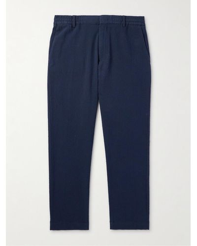NN07 Billie 1040 Straight-leg Organic Cotton-blend Seersucker Trousers - Blue