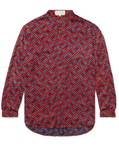 SMR Days Tulum Grandad-collar Printed Cotton And Modal-blend Twill Shirt - Red