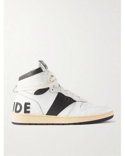 Rhude Rhecess Colour-block Distressed Leather High-top Trainers - Metallic