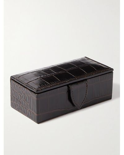 Smythson Mini Croc-effect Leather Cufflinks Box - Brown