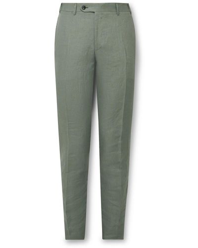 Canali Kei Slim-fit Tapered Linen Suit Pants - Green