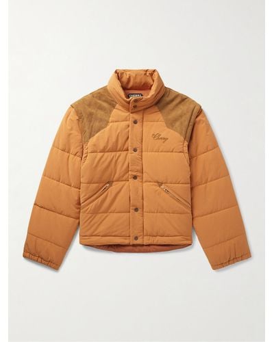CHERRY LA Convertible Suede-trimmed Logo-embroidered Quilted Nylon Jacket - Orange