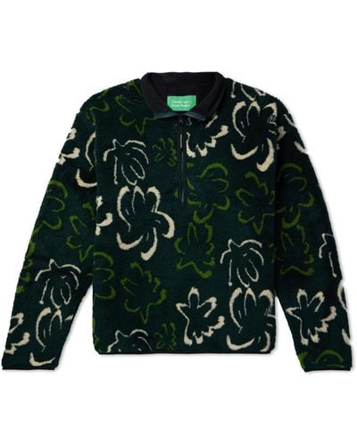District Vision Floral-print Fleece Half-zip Sweatshirt - Green
