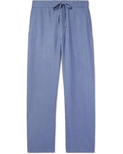 De Bonne Facture Straight-leg Linen Drawstring Pants - Blue