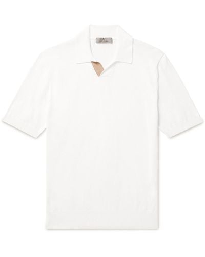 Canali Suede-trimmed Cotton Polo Shirt - White