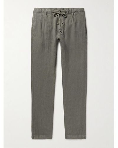 Hartford Tanker Slim-fit Straight-leg Linen Drawstring Trousers - Grey