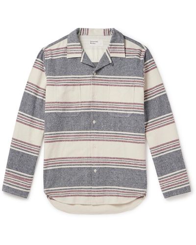 Universal Works Striped Brushed-cotton Shirt - Gray