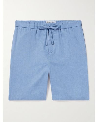 Frescobol Carioca Felipe Straight-leg Linen And Cotton-blend Drawstring Shorts - Blue