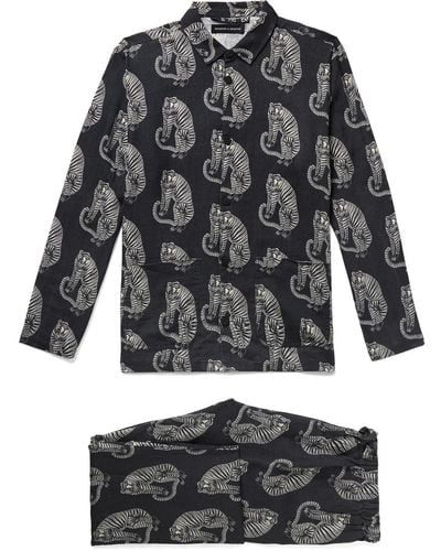 Desmond & Dempsey Printed Linen Pajama Set - Gray