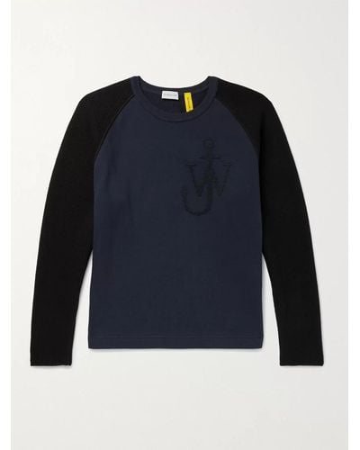Moncler Genius 1 Moncler Jw Anderson Logo-embroidered Virgin Wool And Loopback Cotton-jersey Sweatshirt - Blue