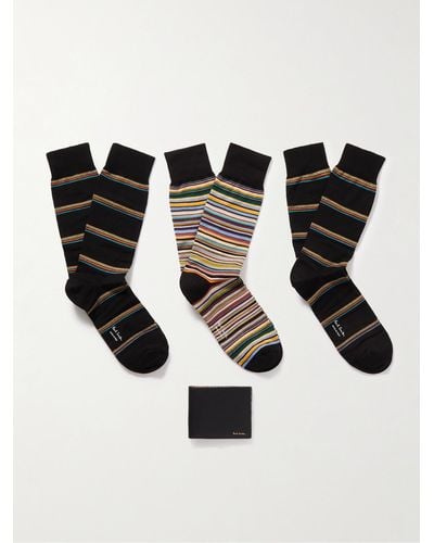 Paul Smith Geschenkset aus drei Paar Socken aus einer Baumwollmischung und aufklappbarem Portemonnaie aus Leder - Schwarz