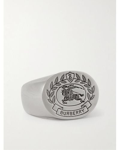 Burberry Logo-engraved Palladium-plated Signet Ring - Grey