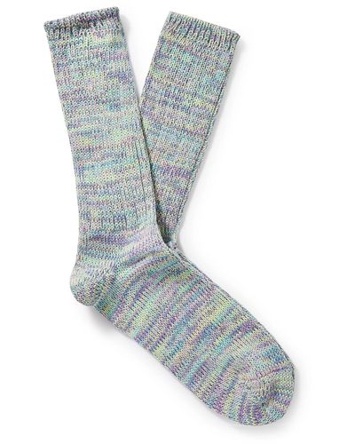 Anonymous Ism Ribbed Cotton-blend Socks - Green