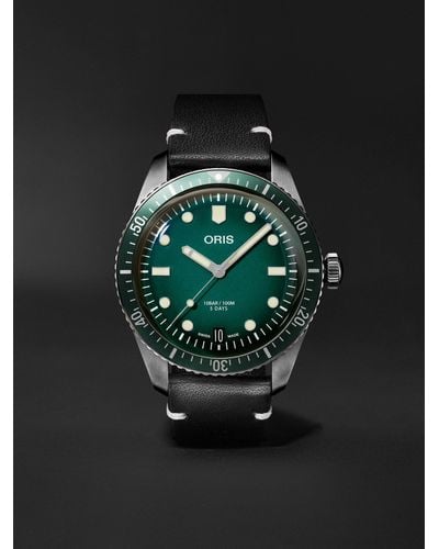 Oris Mr Porter Divers-sixty Five 10th Birthday Limited Edition Automatic 40mm Pvd-coated Stainless Steel And Leather Watch - Green