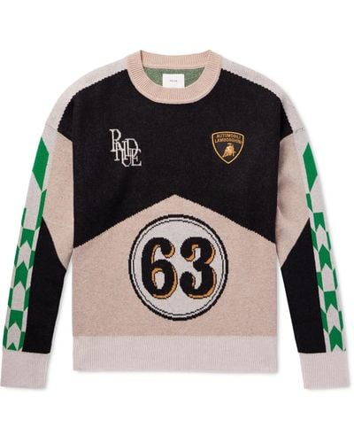 Rhude Lamborghini Logo-appliquéd Wool And Cashmere-blend Sweater - Black