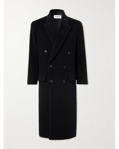 Saint Laurent Doppelreihiger Mantel aus Wolle mit Fischgratmuster - Schwarz
