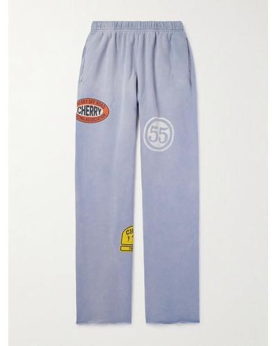 CHERRY LA Straight-leg Appliquéd Printed Cotton-blend Jersey Sweatpants - Blue