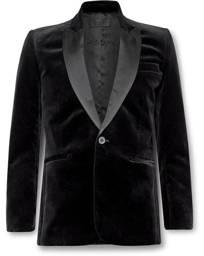 Nili Lotan Orbison Slim-fit Silk Satin-trimmed Cotton-blend Velvet Suit Jacket - Black
