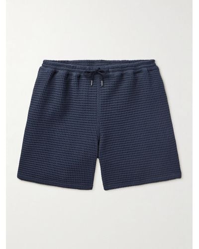 A Kind Of Guise Volta Straight-leg Waffle-knit Cotton Drawstring Shorts - Blue