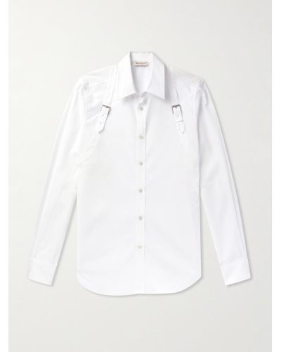 Alexander McQueen Hemd aus Baumwollpopeline mit Gurt - Weiß