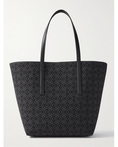 Loewe Leather-trimmed Logo-jacquard Canvas Tote Bag - Black