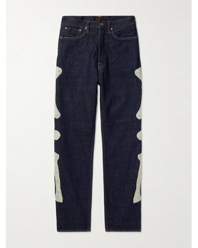 Kapital Slim-fit Crochet-trimmed Jeans - Blue