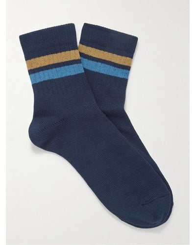 MR P. Striped Ribbed Cotton-blend Socks - Blue
