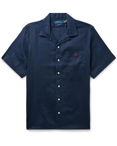 Polo Ralph Lauren Clady Convertible-collar Logo-embroidered Linen Shirt - Blue