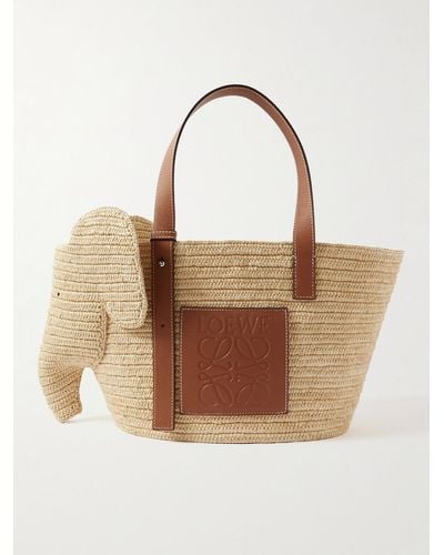 Loewe Elephant Leather-trimmed Raffia Tote Bag - Natural