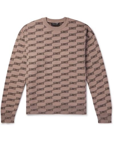 Balenciaga Logo-jacquard Knitted Sweater - Natural