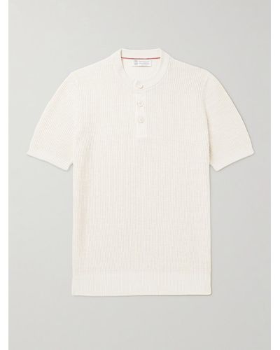 Brunello Cucinelli Ribbed Linen And Cotton-blend Henley T-shirt - Natural