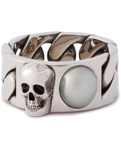 Alexander McQueen Skull Burnished Silver-tone Faux Pearl Ring - Gray