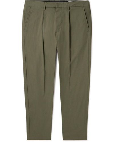 NN07 Bill 1680 Tapered Cropped Pleated Cotton-blend Pants - Green