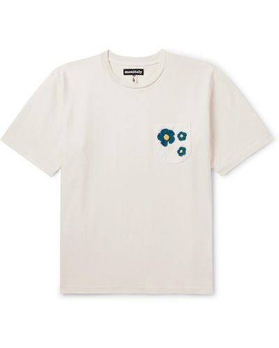 Monitaly Crochet-trimmed Cotton-jersey T-shirt - White