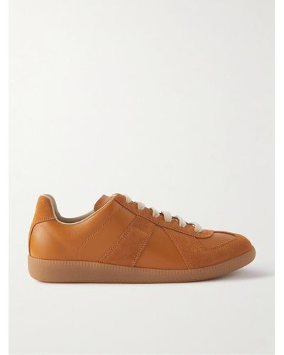 Maison Margiela Replica Leather And Suede Trainers - Brown