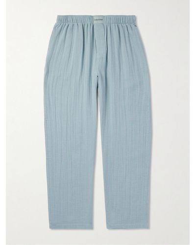 Calvin Klein Weit geschnittene Pyjama-Hose aus Baumwollgaze - Blau