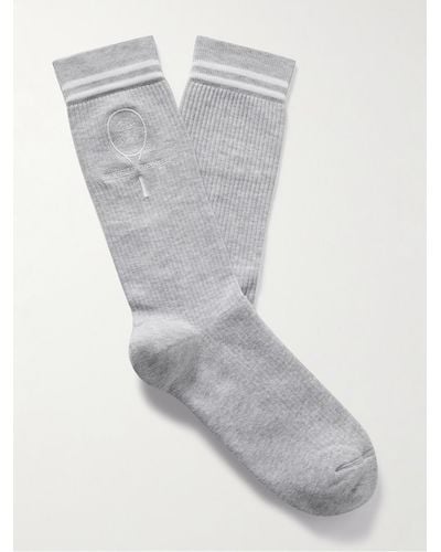 Brunello Cucinelli Logo-embroidered Striped Ribbed Cotton-blend Socks - Grey