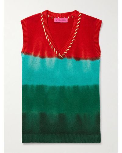 The Elder Statesman Embroidered Tie-dyed Cashmere Sweater Vest - Green