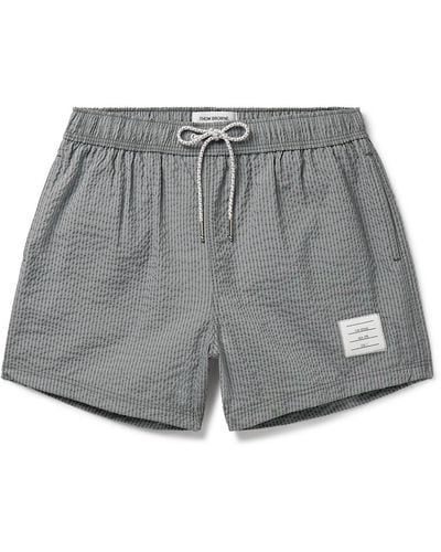 Thom Browne Straight-leg Mid-length Striped Seersucker Swim Shorts - Gray