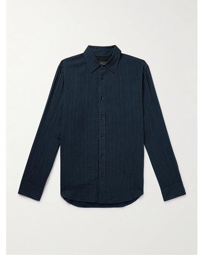 Rag & Bone Camicia gessata reversibile in voile di cotone Gus - Blu