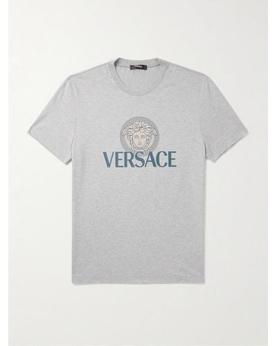 Versace Schmal geschnittenes T-Shirt aus Baumwoll-Jersey mit Logoprint - Grau