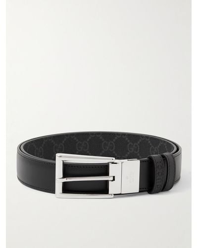 Gucci Cintura reversibile in pelle e tela spalmata con monogramma - Nero