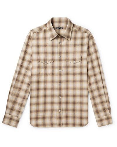 Tom Ford Checked Cotton-blend Western Shirt - Natural