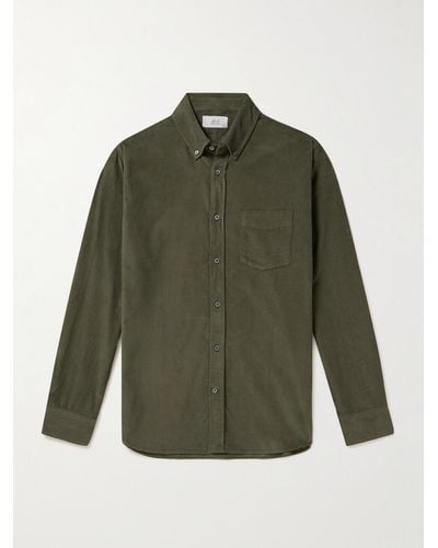 MR P. Button-down Collar Garment-dyed Organic Cotton-needlecord Shirt - Green