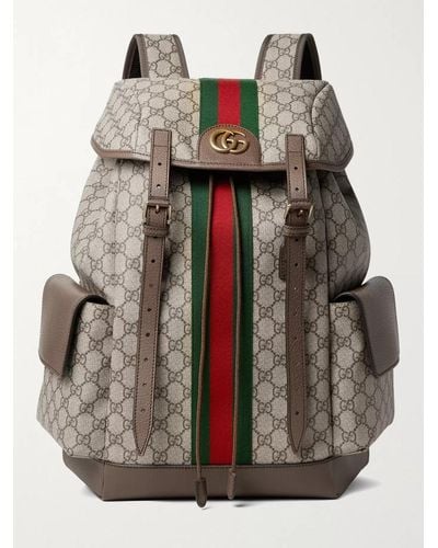 Gucci Ophidia Leather and Webbing-Trimmed Monogrammed Coated-Canvas Backpack - Grau