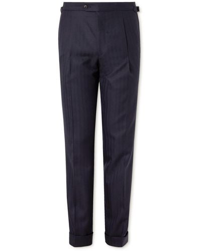 Saman Amel Straight-leg Pleated Herringbone Wool-twill Suit Pants - Blue
