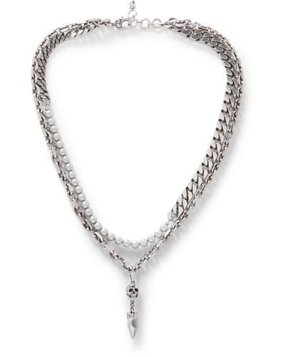 Alexander McQueen Skull Silver-tone And Faux Pearl Chain Necklace - Metallic