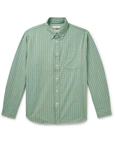 Nudie Jeans Filip Button-down Collar Checked Organic Cotton-flannel Shirt - Green